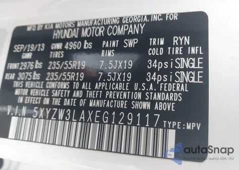 2014 Hyundai Santa Fe Sport 2.0L Turbo из США, поврежденный, VIN 5XYZW3LAXEG129117